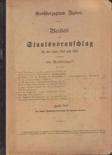 Beiheft zum Staatsvoranschlag für die Jahre 1914 und 1915
 enthaltend die Nachträge. 