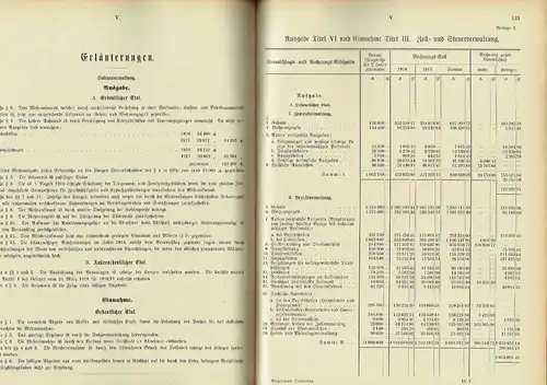 Vergleichende Darstellung der Voranschlagssätze und Rechnungsergebnisse für die Jahre 1916 und 1917
 Heft 527 der Drucksachensammlung der Zweiten Kammer. 