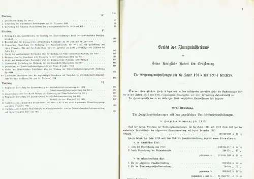 Rechnungs-Nachweisungen für die Jahre 1913 und 1914
 samt den Berichten des landständischen Ausschusses über die Prüfung des Rechnungen der Amortisationskasse, des Domänengrundstocks und der Eisenbahnschuldentilgungskasse...