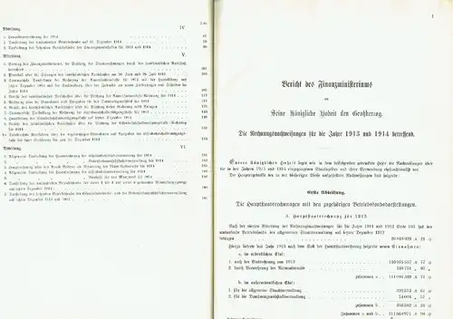 Rechnungs-Nachweisungen für die Jahre 1913 und 1914
 samt den Berichten des landständischen Ausschusses über die Prüfung des Rechnungen der Amortisationskasse, des Domänengrundstocks und der Eisenbahnschuldentilgungskasse. 