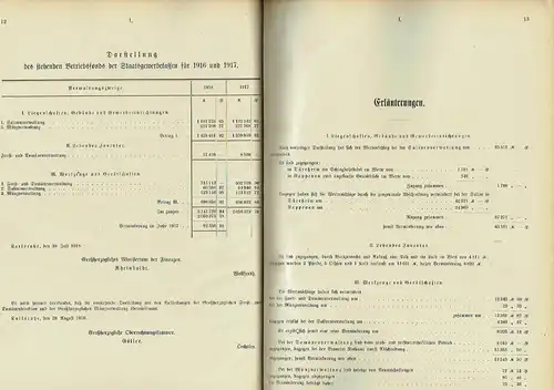 Rechnungs-Nachweisungen für die Jahre 1917 und 1918
 samt den Berichten des landständischen Ausschusses über die Prüfung des Rechnungen der Amortisationskasse, des Domänengrundstocks und der Eisenbahnschuldentilgungskasse. 