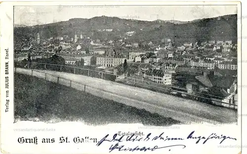 Gruss aus St. Gallen - Totalansicht
 Ansichtskarte / Postkarte, Motiv aus der Schweiz, benutzt 27.4.1902. 