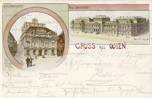 Gruss aus Wien   Alte und Neue Universität
 Ansichtskarte / Postkarte, Motiv aus Österreich, benutzt 1913 (Ankunftsstempel, ohne Gewähr) Grafische Gestaltung: Erwin Pendl 1897 "Erwin.. 