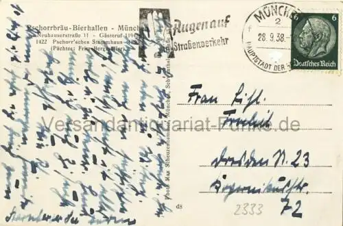 München - Pschorrbräu Bierhallen Innenansicht
 Ansichtskarte / Postkarte, Motiv aus Bayern / Oktoberfest, benutzt 28.9.1938. 