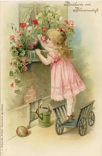 Postkarte mit Blumenduft
 Ansichtskarte / Postkarte, Motiv aus Thüringen, unbenutzt, Chromolitho. 
