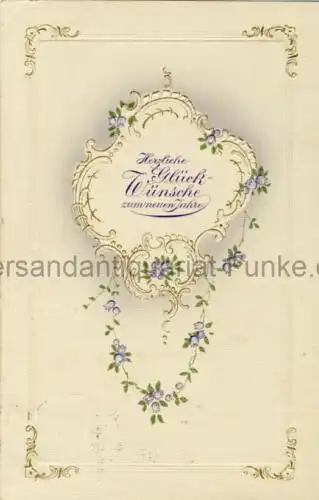 Herzliche Glückwünsche zum neuen Jahre
 Ansichtskarte / Postkarte, benutzt Dresden 31.12.1914, geprägt. 