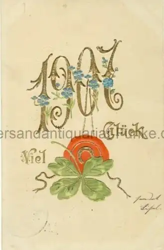 Viel Glück 1907
 Ansichtskarte / Postkarte, benutzt Dresden 1.1.1907, geprägt. 