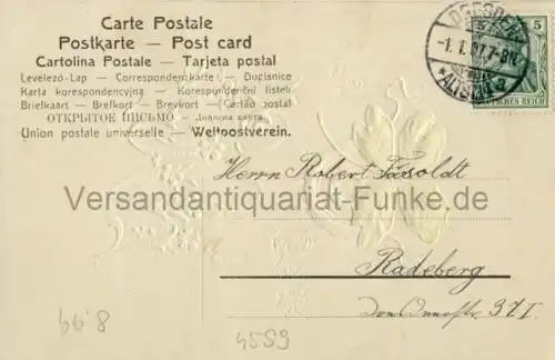 Viel Glück 1907
 Ansichtskarte / Postkarte, benutzt Dresden 1.1.1907, geprägt. 