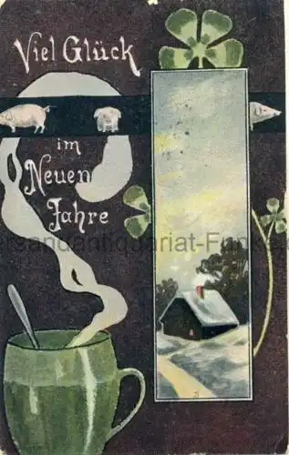 Viel Glück im Neuen Jahre
 Ansichtskarte / Postkarte, Verlagsnummer Hepochrom 10000/2, benutzt Dresden 31.12.1908. 