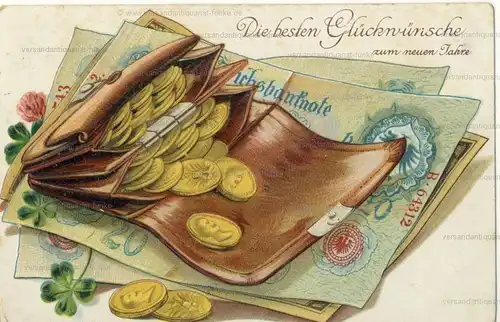 5 Glückwunschkarten zum Neujahr 1906 bis 1942
 original Postkarten. 