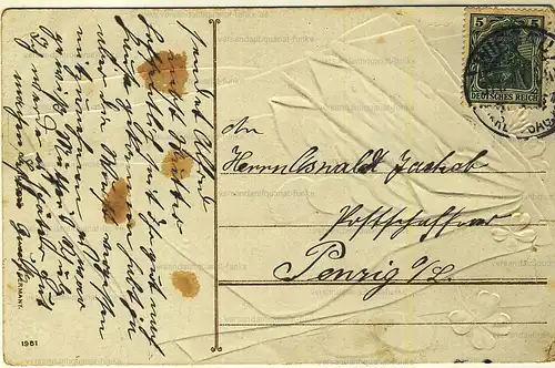 5 Glückwunschkarten zum Neujahr 1906 bis 1942
 original Postkarten. 