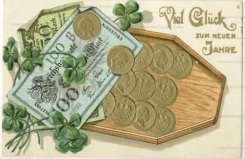 5 Glückwunschkarten zum Neujahr 1906 bis 1942
 original Postkarten. 