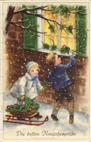 5 Glückwunschkarten zum Neujahr 1906 bis 1942
 original Postkarten. 