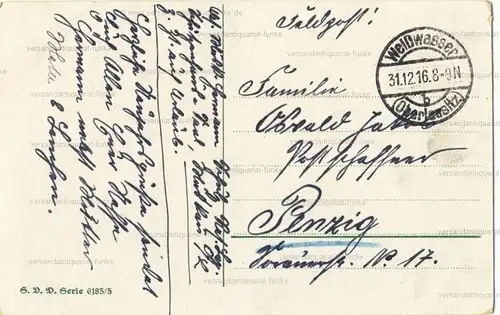 6 Glückwunschkarten zum Neujahr 1910 bis 1921
 original Postkarten. 