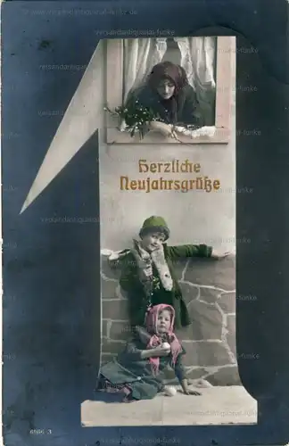 6 Glückwunschkarten zum Neujahr 1910 bis 1921
 original Postkarten. 