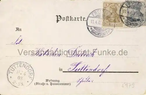 Herzinnigen Ostergruß
 Ansichtskarte / Postkarte, benutzt Freiberg 11.4.1903. 