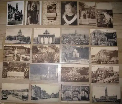 Konvolut von 65 Ansichtskarten aus Belgien
 65 verschiedene, postalisch unbenutzte Karten von  - 13 x Mechelen / Malines - 13 x Bruxelles (Brüssel, Bruges) - 15 x Anvers (Antwerpen) - 1 x Gand / Gent - 13 x Dinant - 6 x Louvain - 4 x Audenaerde. 