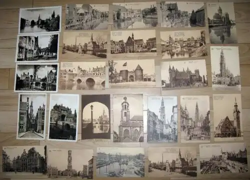 Konvolut von 65 Ansichtskarten aus Belgien
 65 verschiedene, postalisch unbenutzte Karten von  - 13 x Mechelen / Malines - 13 x Bruxelles (Brüssel, Bruges) - 15 x Anvers (Antwerpen) - 1 x Gand / Gent - 13 x Dinant - 6 x Louvain - 4 x Audenaerde. 