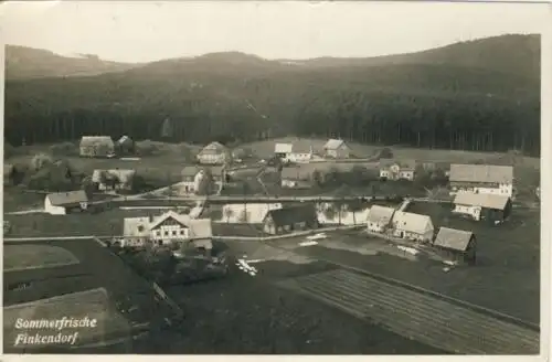 Sommerfrische Finkendorf
 Ansichtskarte / Postkarte, Motiv aus Böhmen, heute Polesí (Ortsteil von Rynoltice / Ringelshain) in Tschechien, benutzt, aber Marke abgelöst und dadurch Stempel wertlos, Text datiert 30.7.1929, Echtfoto. 