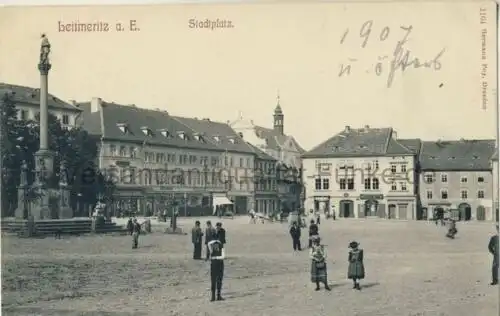 Leitmeritz - Stadtplatz
 Ansichtskarte / Postkarte, Motiv aus Böhmen, heute Litomerice in Tschechien, Verlagsnummer 1164, unbenutzt, aber mit privaten Notizen vom März 1907. 