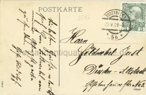 Bodenbach a. E
 Ansichtskarte / Postkarte, heute Stadtteil von Decín in Tschechien, Verlagsnummer 8190c - 152043, benutzt 29. 5. 1909 Bodenbach. 