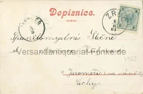 Pozdrav ze Zruce
 Ansichtskarte / Postkarte, Motiv aus Böhmen / heute Zruc nad Sázavou (deutsch Srutsch an der Sasau) in Tschechien, benutzt 4.8.1901 Zruc. 