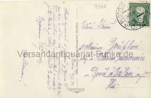 Opocno - Námestí (Platz)
 Ansichtskarte / Postkarte, Motiv aus Böhmen, deutsch: Opotschno / Stadt in Tschechien, Verlagsnummer 6566, benutzt 25.11.1932 Plotište (nad Labem), Echtfoto. 