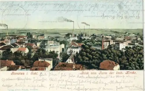 Bunzlau Blick vom Turm der kath. Kirche
 Ansichtskarte / Postkarte, Motiv aus Schlesien, benutzt 17.7.1907. 