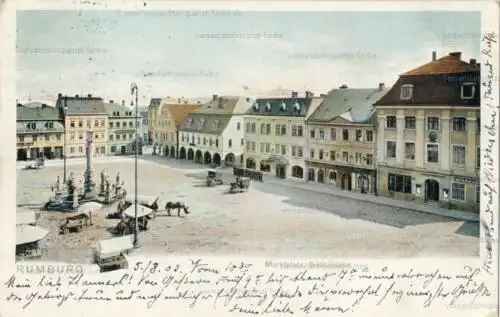 Rumburg - Marktplatz
 Ansichtskarte / Postkarte, Motiv aus Böhmen / Sudeten, heute Tschechien, benutzt 6.8.1903. 