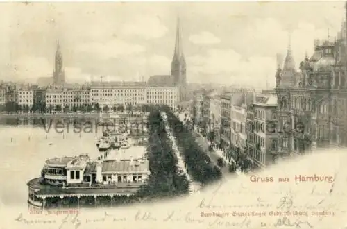 Gruss aus Hamburg - Alter Jungfernstieg
 Ansichtskarte / Postkarte, benutzt 2.12.1898 Hamburg. 