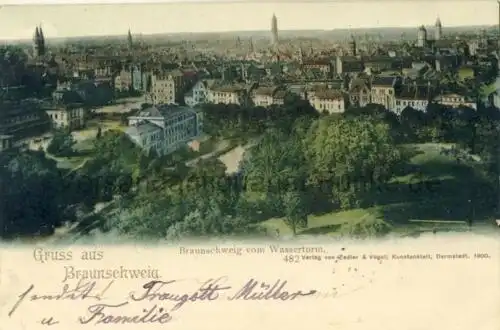 Gruss aus Braunschweig - B. vom Wasserturm
 Ansichtskarte / Postkarte, Motiv aus Niedersachsen, Verlagsnummer 482, benutzt Braunschweig 9.5.1900, Chromolithografie. 