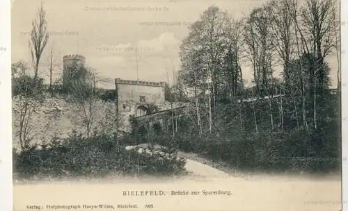 Bielefeld. Brücke zur Sparenburg
 Ansichtskarte / Postkarte, Motiv aus Nordrhein-Westfalen, unbenutzt. 