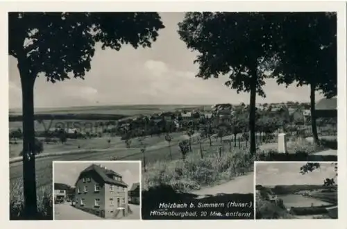 Holzbach b. Simmern - Gasthaus u. Fremdenpension Ernst Gumm
 Ansichtskarte / Postkarte, Motiv aus Rheinland-Pfalz / Hunsrück, Verlagsnummer 573e, unbenutzt, Echtfoto. 