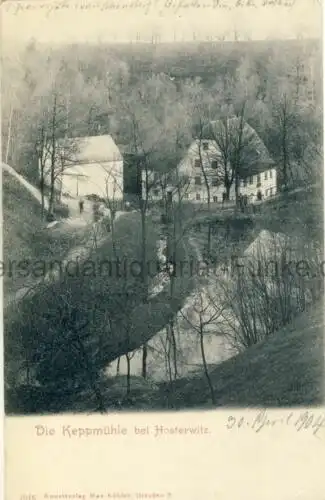 Die Keppmühle bei Hosterwitz
 Ansichtskarte / Postkarte, Motiv aus Dresden, Verlagsnummer 1046, unbenutzt, aber private Notiz vom April 1904. 