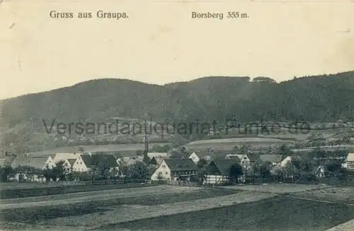 Gruß aus Graupa
 Ansichtskarte / Postkarte, Motiv bei Pirna / Dresden / Sachsen, benutzt 18.?.1911 Gross-Graupe (? etwas unleserlich). 