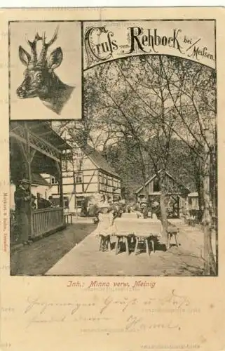 Gruss vom Rehbock bei Meissen
 Ansichtskarte / Postkarte, Motiv aus Sachsen, benutzt 27.6.1902 Gruben (Sachsen), Dorf, heute zu Klipphausen. 