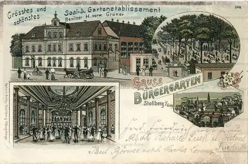 Gruss aus dem Bürgergarten Stollberg
 Ansichtskarte / Postkarte, Motiv aus Sachsen, benutzt 26.12.1906. 