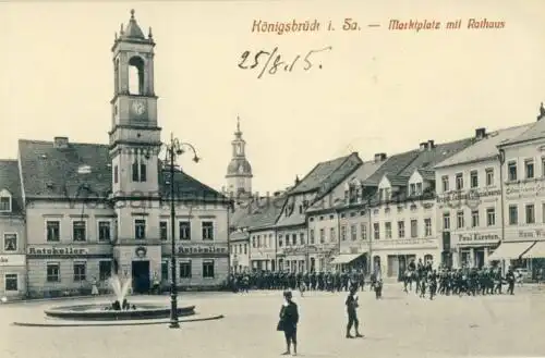 Königsbrück - Marktplatz mit Rathaus
 Ansichtskarte / Postkarte, Motiv aus Sachsen, Verlagsnummer 1161, unbenutzt, aber mit privater Notiz von 1915. 