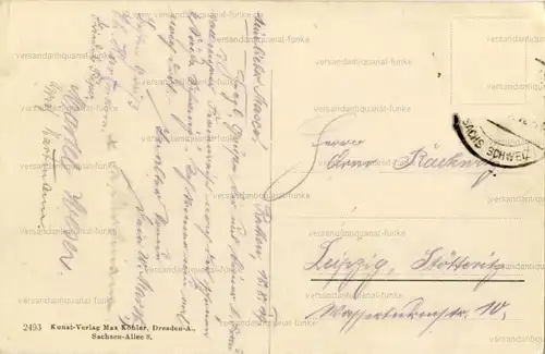 Ober-Rathen
 Ansichtskarte / Postkarte, Motiv aus Rathen / Sachsen, Verlagsnummer 2493, benutzt,  Marke abgelöst, dadurch Stempel vernichtet, aber privat datiert 1919. 