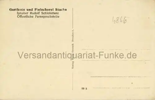 Gasthaus und Fleischerei Stacha, Inhaber Rudolf Schicketanz
 Ansichtskarte / Postkarte, Motiv aus Demitz-Thumitz, Verlagsnummer 99 S, unbenutzt. 