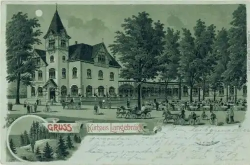 Gruss vom Kurhaus Langebrück
 Ansichtskarte / Postkarte, Motiv aus Sachsen, Verlagsnummer 5971, benutzt 10.6.1903 Langebrück, Lithografie. 