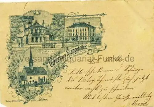 Gruss aus Langebrück (Kirche / Kurhaus / Vorbereitungs-Anstalt für Postgehülfen)
 Ansichtskarte / Postkarte, Motiv aus Stadtteil von Dresden, benutzt 25.3.1897 Langebrück. 