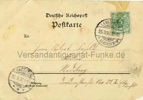 Gruss aus Langebrück (Kirche / Kurhaus / Vorbereitungs-Anstalt für Postgehülfen)
 Ansichtskarte / Postkarte, Motiv aus Stadtteil von Dresden, benutzt 25.3.1897 Langebrück. 