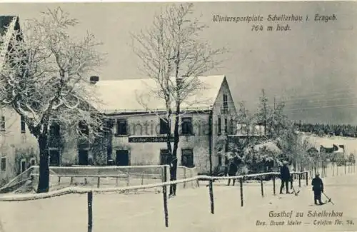 Wintersportplatz Schellerhau - Gasthof zu Schellerhau, Bes. Bruno Ideler
 Ansichtskarte / Postkarte, Motiv aus Sachsen / Erzgebirge, unbenutzt. 