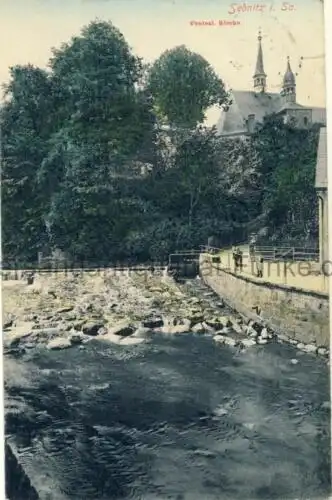 Sebnitz - Protestantische Kirche
 Ansichtskarte / Postkarte, Motiv aus Sächsische Schweiz / Sachsen, Verlagsnummer 06-1775, benutzt 8.6.1910 Sebnitz. 