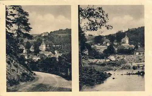 Bad Gottleuba - Oelsengrundstrasse vor und nach dem Unwetter am 8./9. Juli 1927
 Ansichtskarte / Postkarte, Motiv aus Sachsen, unbenutzt. 