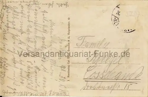 Dresden-Plauen (Seminar / Pfarrhaus / Kirche)
 Ansichtskarte / Postkarte, Motiv aus Sachsen, benutzt 30.8.1917 (Jahr ohne Gewähr, da Marke abgelöst). 