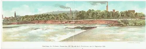 Zerstörung der Bockwaer Strasse (ca. 200 m) durch Hochwasser am 18. September 1899
 Ansichtskarte / Postkarte, Motiv aus Wilkau-Haßlau / Bockwa / Zwickau / Sachsen, unbenutzt, zweiteilige Klappkarte. 