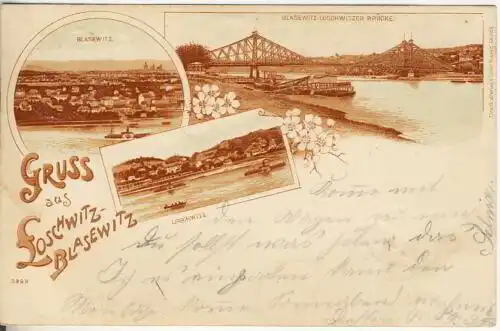 Gruss aus Loschwitz Blasewitz   Blasewitz / Loschwitz / Blasewitz Loschwitzer Brücke (Blaues Wunder)
 Ansichtskarte / Postkarte, Motiv aus Stadtteile von Dresden, Sachsen, Verlagsnummer.. 