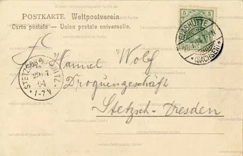 Glashütte i. Müglitztal - Blick nach dem Bahnhof
 Ansichtskarte / Postkarte, Motiv aus Sachsen, Verlagsnummer 2073, benutzt 28.7.1904. 